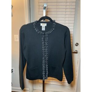 Talbots Petites‎ Cardigan Sweater Embellished Knit Black Size PS